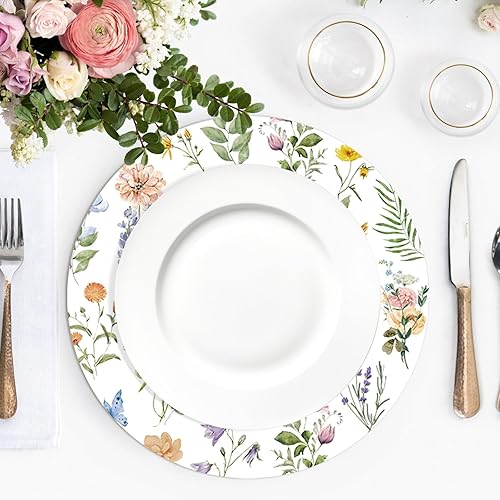 Miniatura 2 de Tarklanda Juego de 6 manteles individuales florales vintage, de plástico, redondos, lavables, de 13.4 pulgadas, acuarela, flores, vinilo, para