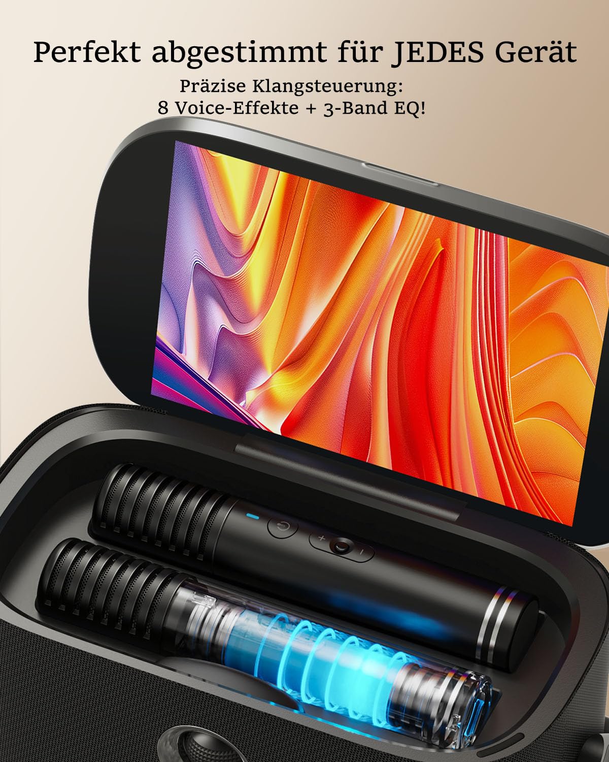 Ikarao Karaoke-Maschine - Komplettsystem mit Textanzeige, 2 Mikrofonen, 140W, Bluetooth, HDMI-Anschluss, selbstaufladend, für Karafun-App, ideal für Home-Party & Fernseher （Shell S2）