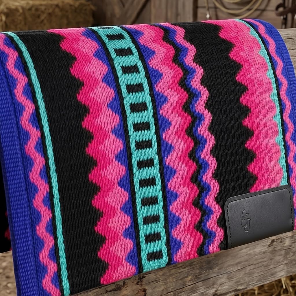 Western Show Saddle Pad/Blanket for Horses - Handmade Wool Saddle Blanket with New Zealand Design, Thick, Durable & Comfortable for Horse Riding (36” L x 36” W x 1) M55