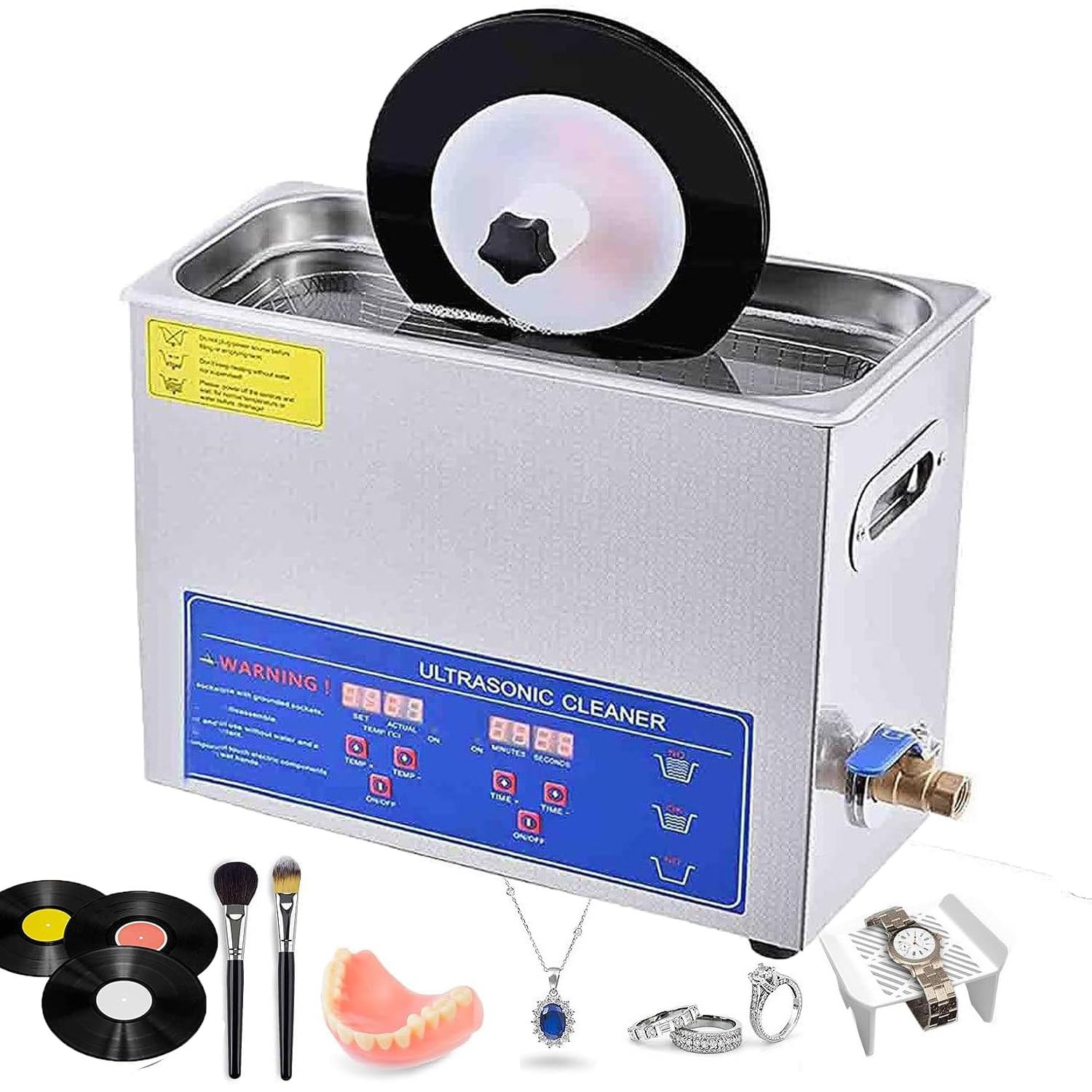 Pulitore a ultrasuoni Commerciale, Macchina per la Pulizia di Dischi in Vinile da 6 Litri per 1-6 Dischi, Lavatrice per Dischi con Timer da 0 a 30 Minuti, sicura per vinili da 7 a 12 Pollici