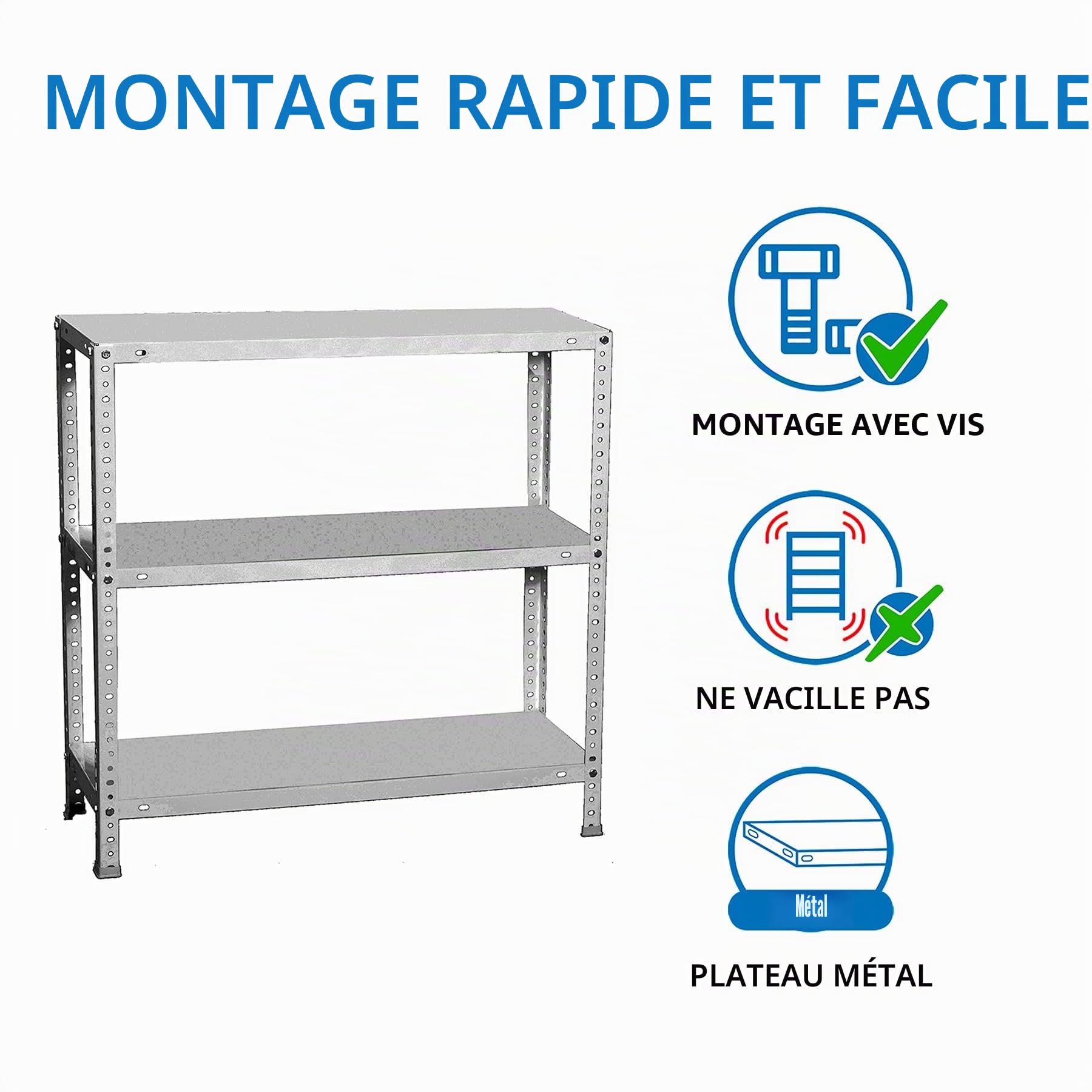Simon Rack Étagère Métallique 1000x1000x400 mm, 3 Niveaux, Tablettes en Acier, 75 kg par Niveau, Galvanisé – Advantage