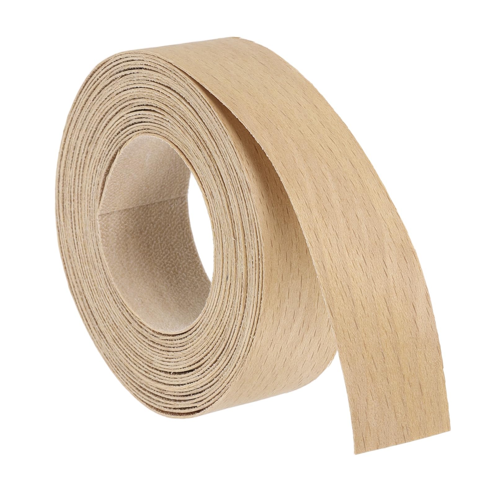 sourcing map 2.5cm x 4.6m Wood Veneer Edge Banding, Pre-Glued Flexible Beech Edging Strips, Iron on with Hot Melt Adhesive Wood Tape for Cabinet Repair and Furniture Restoration