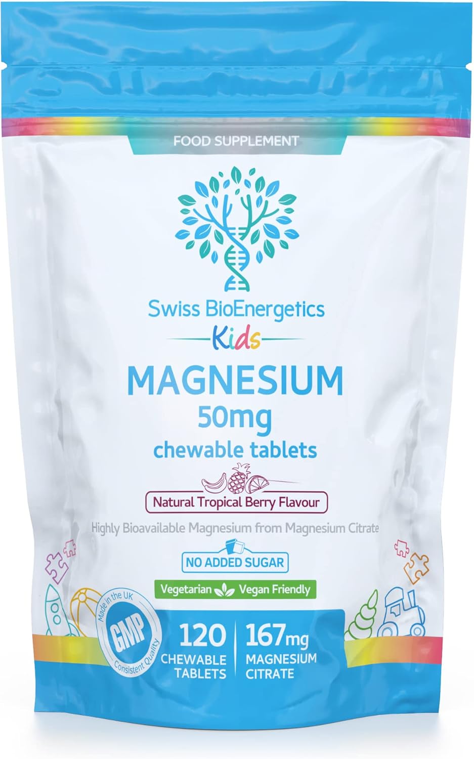 Magnesium Chewable Tablets 50mg Balanced Dosage for Children from 167mg of Magnesium Citrate