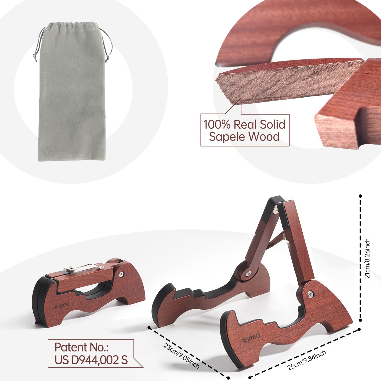 WINGO Soporte de madera para guitarra, portátil, plegable, con marco en A, para guitarras acústicas, eléctricas, clásicas, con goma antideslizante, totalmente montado.