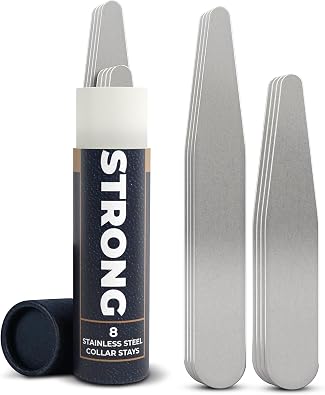 8 Metal Collar Stays for Mens Dress Shirts - Dress Shirt Collar Inserts in 2 Sizes - Metal Collar Stays for Men in Tube