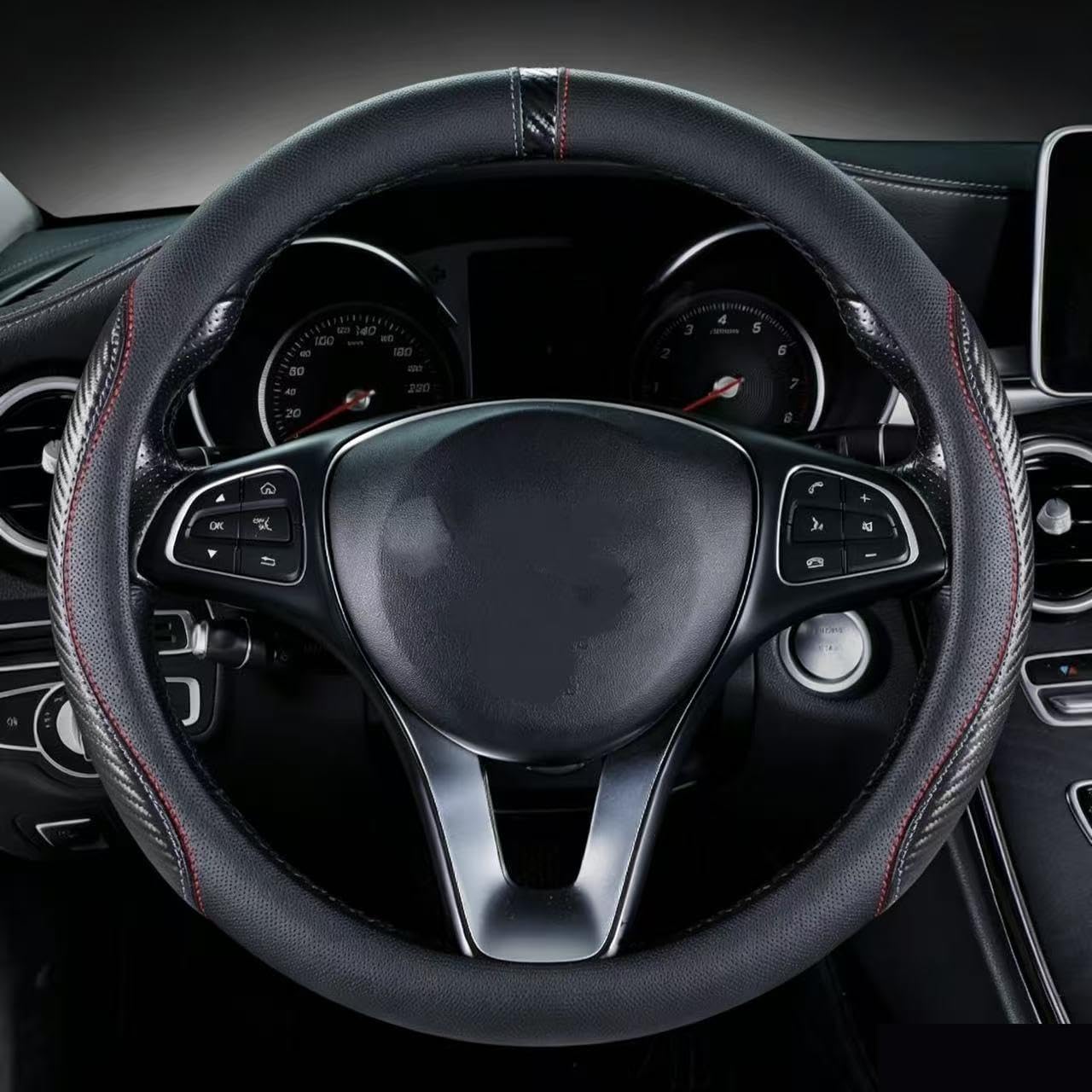 WENINETIES Steering Wheel Cover for Peugeot 3008 E3008 P64 2024 2025, Car Steering Wheel Protector Wheel Sleeve Steering Wrap Steering Guard Non-slip Vehicle Accessories,Black