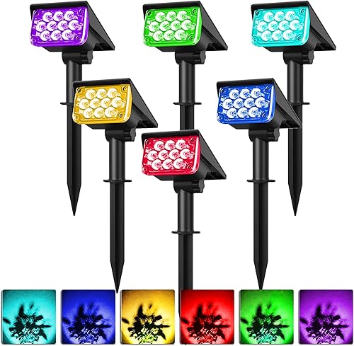 T-SUNUS Focos solares de color paisaje, IP65, impermeables, luces de pared, 2 en 1, luz solar para paisajismo al aire libre para patio, jardín,