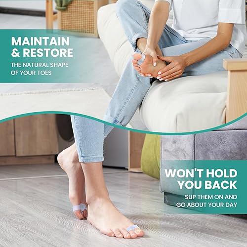 Miniatura 4 de Welnove Paquete de 12 correctores de juanetes, separadores de dedos con 2 bucles, espaciador de dedo grande adecuado para juanetes y dedos
