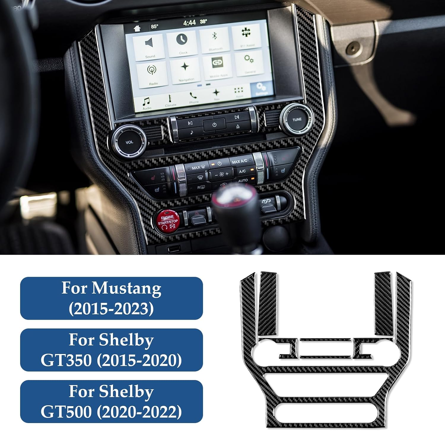 Car Central Control Navigation Panel Sticker for Ford Mustang 2015 2016 2017 2018 2019 2020 2021 2022 2023 Carbon Fiber Decal Accessories