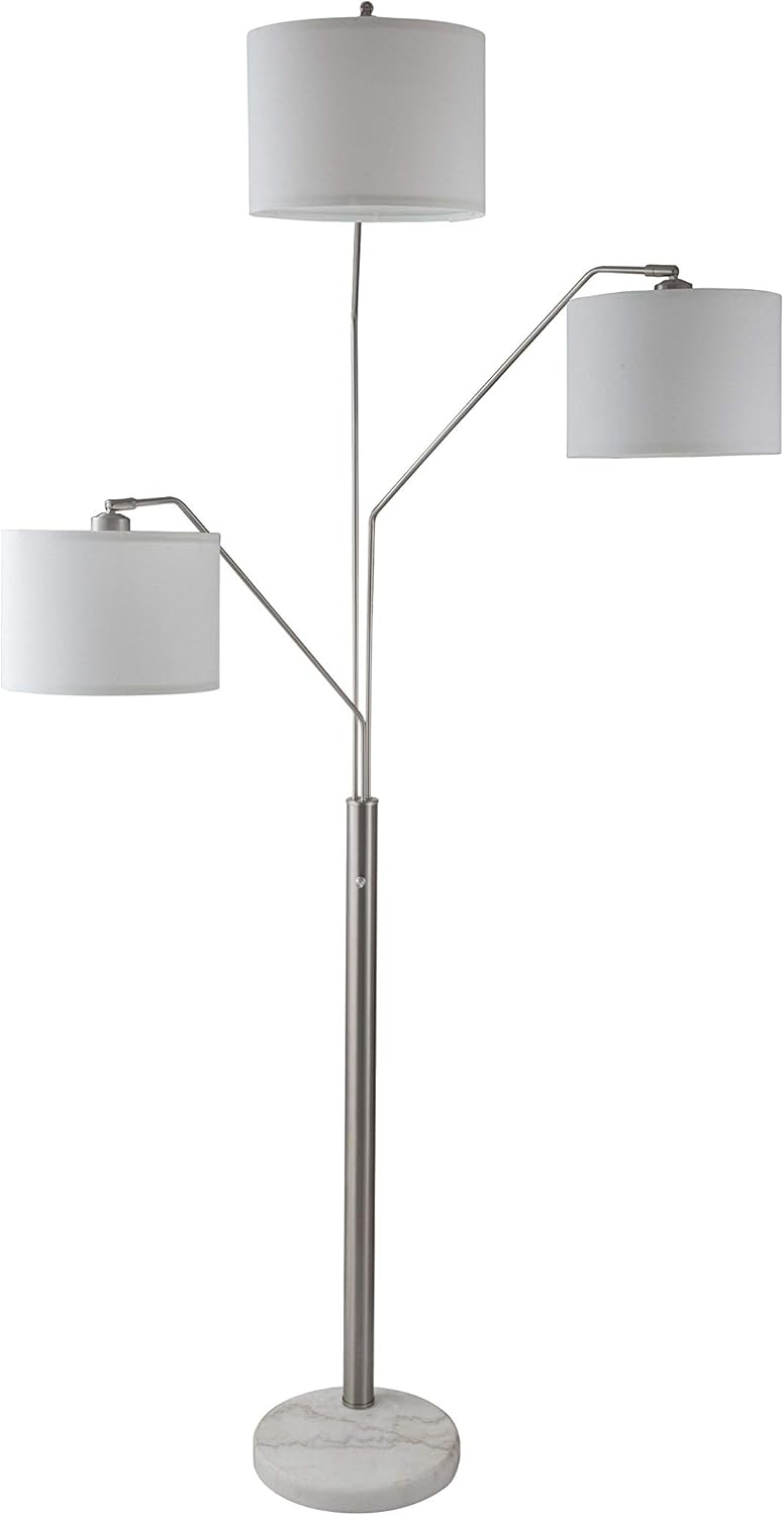 SH Lighting 83.5" Arc Tree Floor Lamp - Featrue 3 Hanging White Drum Fabric Shade with Adjustable Swing Arm and Marable Base - Great for Living Rooms, Bedrooms, or Arching Over Couches - 6949SN