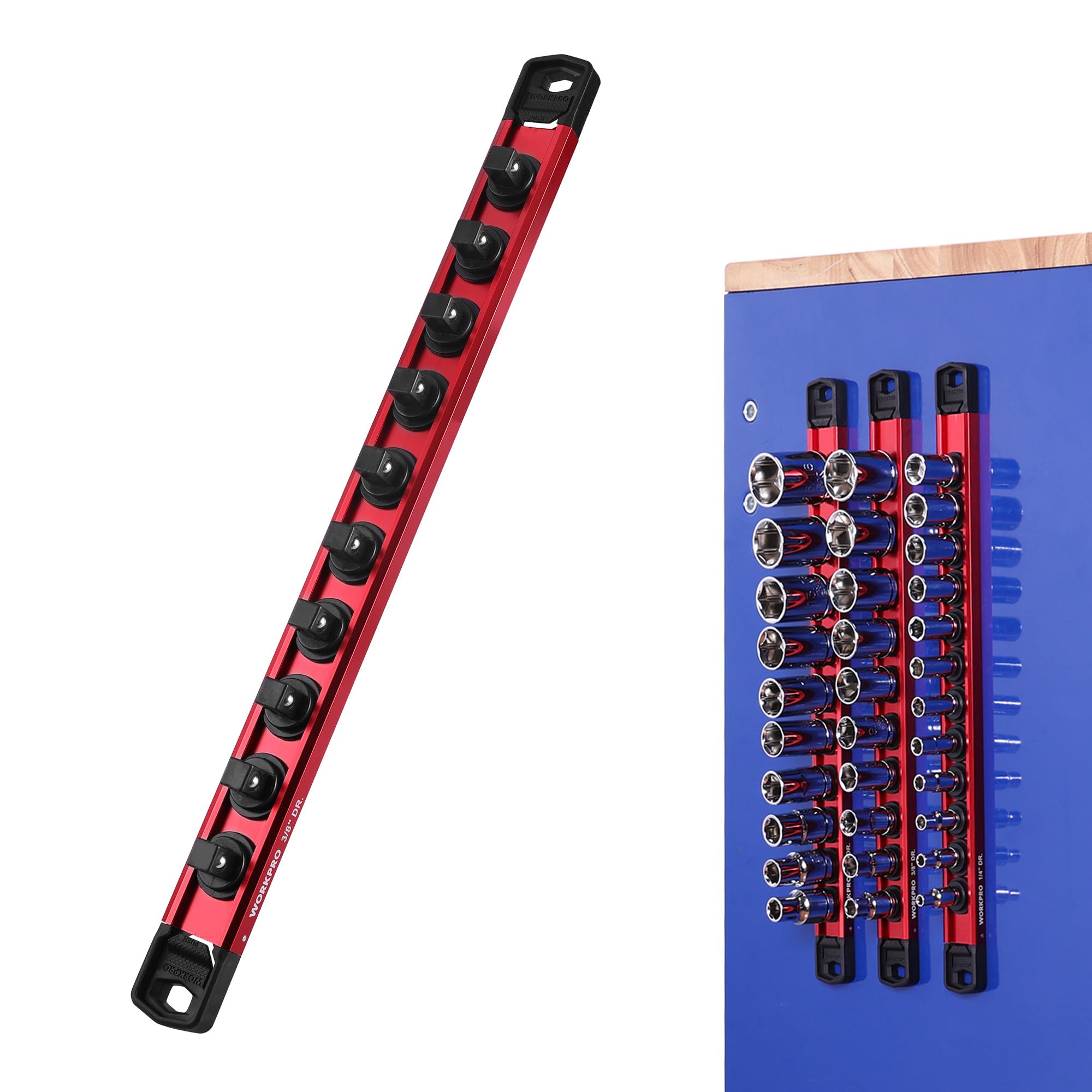 WORKPRO Magnetic Socket Organizer, 3/8" Adjustable Push-Button Socket Rail