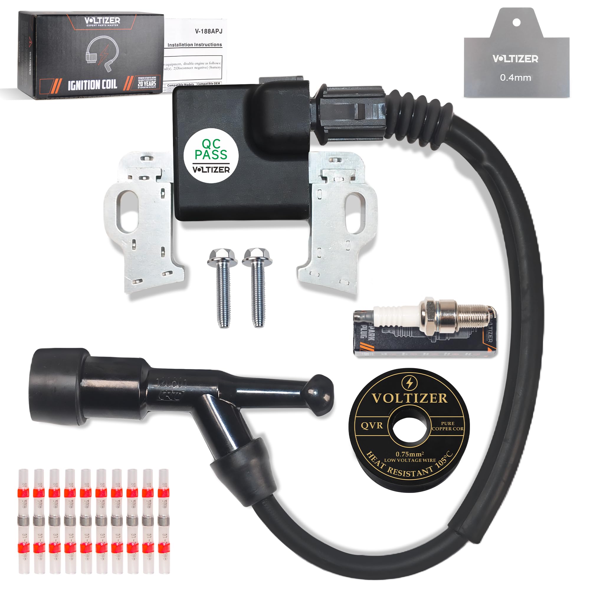 VOLTIZER 30500-Z5T-003 30500-Z5T-004 Coil – Fits Honda GX390 Ignition Coil with 4-Prong Connector – Includes Replacement Spark Plug and Installation
