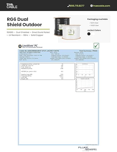 Miniatura 7 de trueCABLE RG6 Coaxial de doble escudo para exteriores, 1000 pies, blanco, clasificación de entierro directo (CMX), cable coaxial conductor de cobre