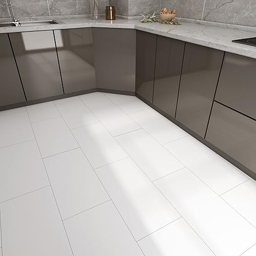 Miniatura 3 de Decotalk Azulejos de vinilo blanco para despegar y pegar, azulejos de piso blancos para baño, azulejos de piso blancos que se pegan y despegan,