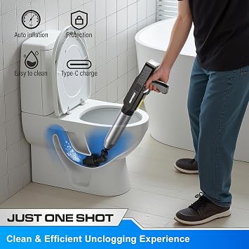 Electric Toilet Plunger for Bathroom, High-Pressure Air Plunger, Heavy-Duty Clog Remover for Toilets, Toilet Drain Unclogger (Ink Black)