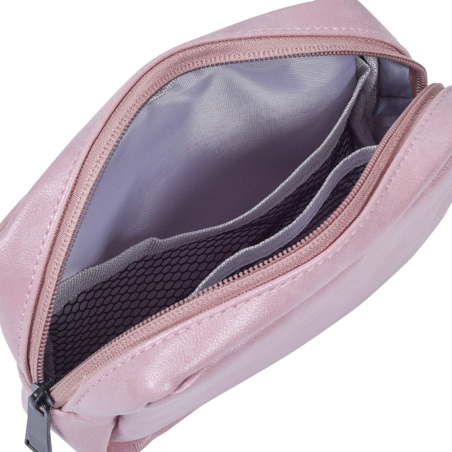 Electronics Accessories Organizer Bag, Premium PU Leather Multifunctional Travel Digital Accessories Storage Bag Cable Storage Bag for Power Bank, Mouse, Adapter, Cable, Earphones, Rose Powder