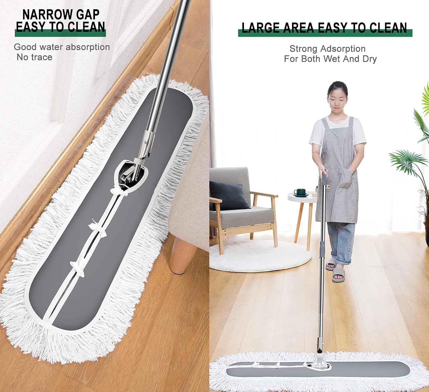 YANZEXI Dry Mop with 2 Resuable Washable Pads - 24 Inch Dust Mop Cotton thread Broom Cleaning Floor Mop with Stainless Steel Handle Large Commercial Wet Mop for Hardwood, Tiles,Laminate,Ceramic，Marble : Industrial & Scientific