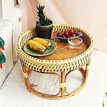 Amazon.com: JUNZAI Vintage Rattan Coffee Table Outdoor Side