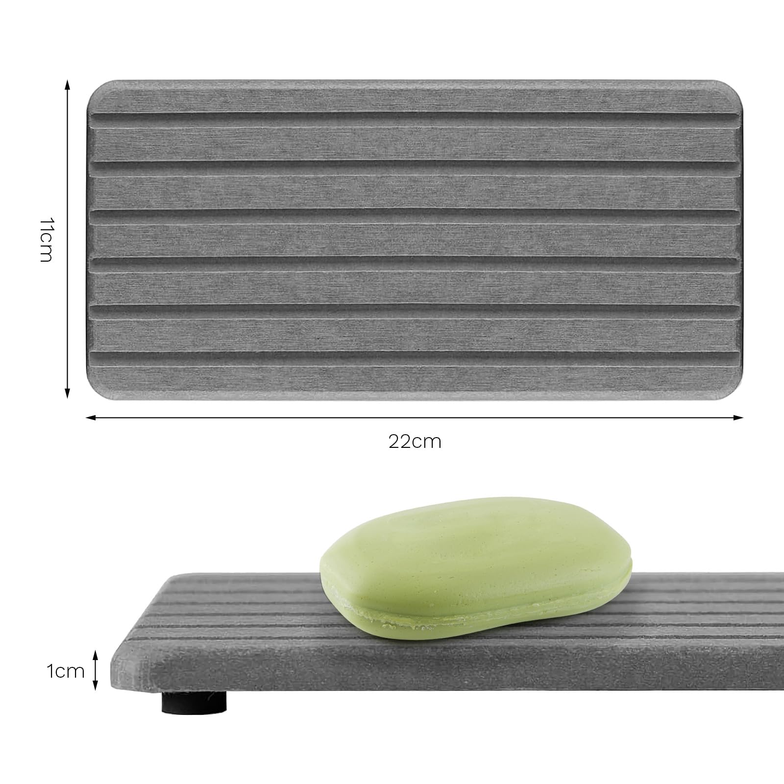2 bandejas de agua ausente para fregadero de baño, jabonera de secado rápido, color gris, ideal para jabón y esponjas, para el hogar moderno