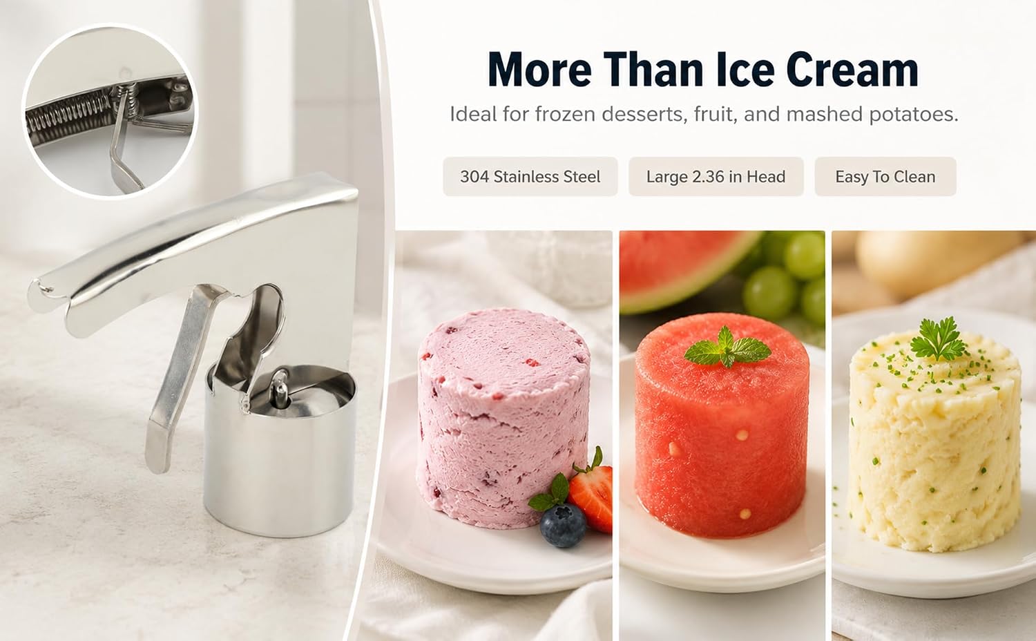 Stainless Steel Trigger Ice Cream Scoop, Cylindrical Ice Cream Disher