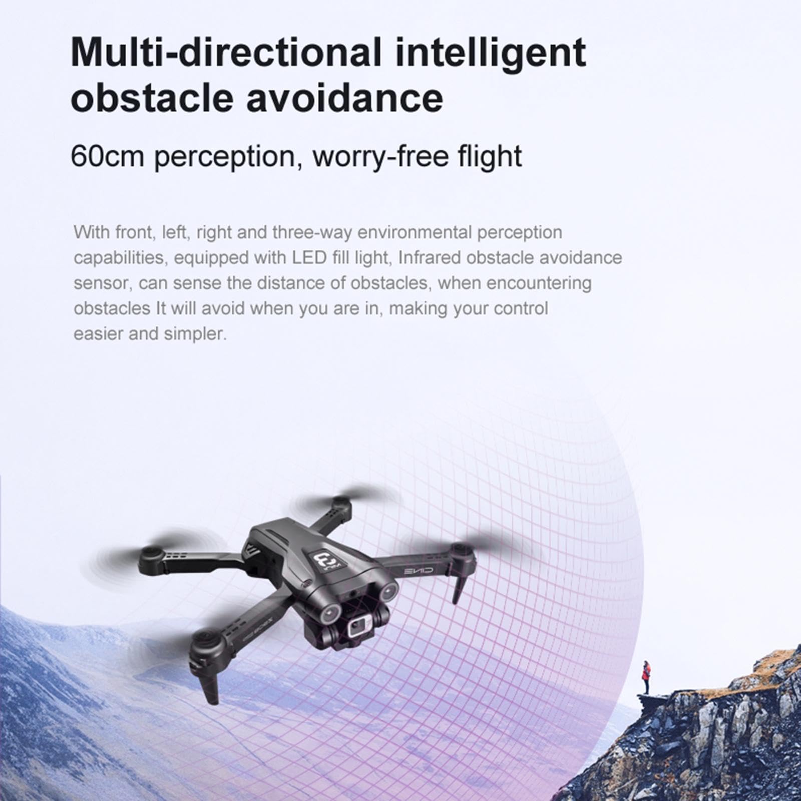 Mini Drone Pieghevole Drone 150° Lente Regolabile per Adolescenti Principianti Ragazze 2 Batteria Nero 13 x 8 x 5 cm