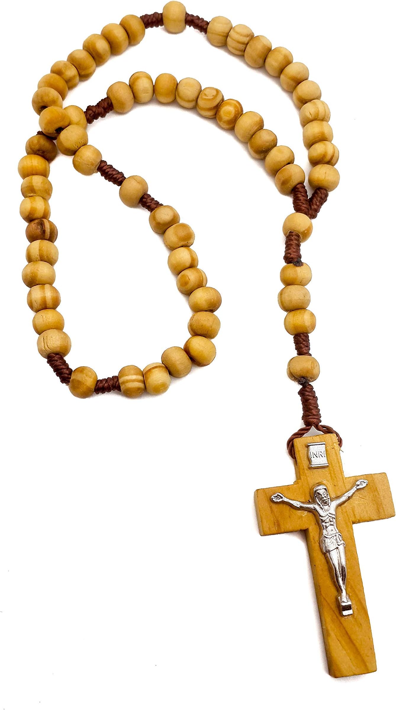 Bethlehem Olive Wood Beads Prayer Rosary Catholic Wooden Handmade Corded Chaplet with Jesus Cross, 1.7" x 0.8" x 10.6", Wood, No Gemstone