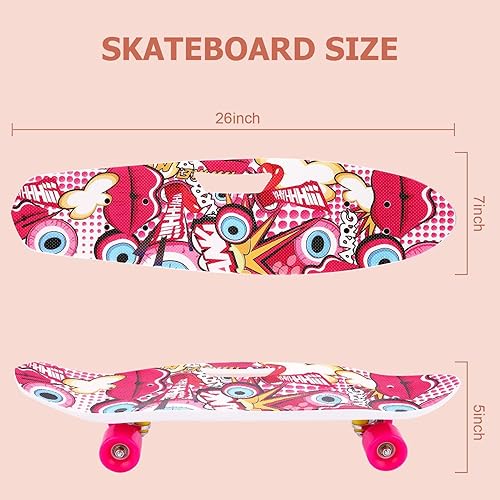 Miniatura 6 de Nesaila Monopatín para principiantes, patinetas completas, 26 pulgadas para niños, adolescentes, niñas, niños, patineta, mini crucero