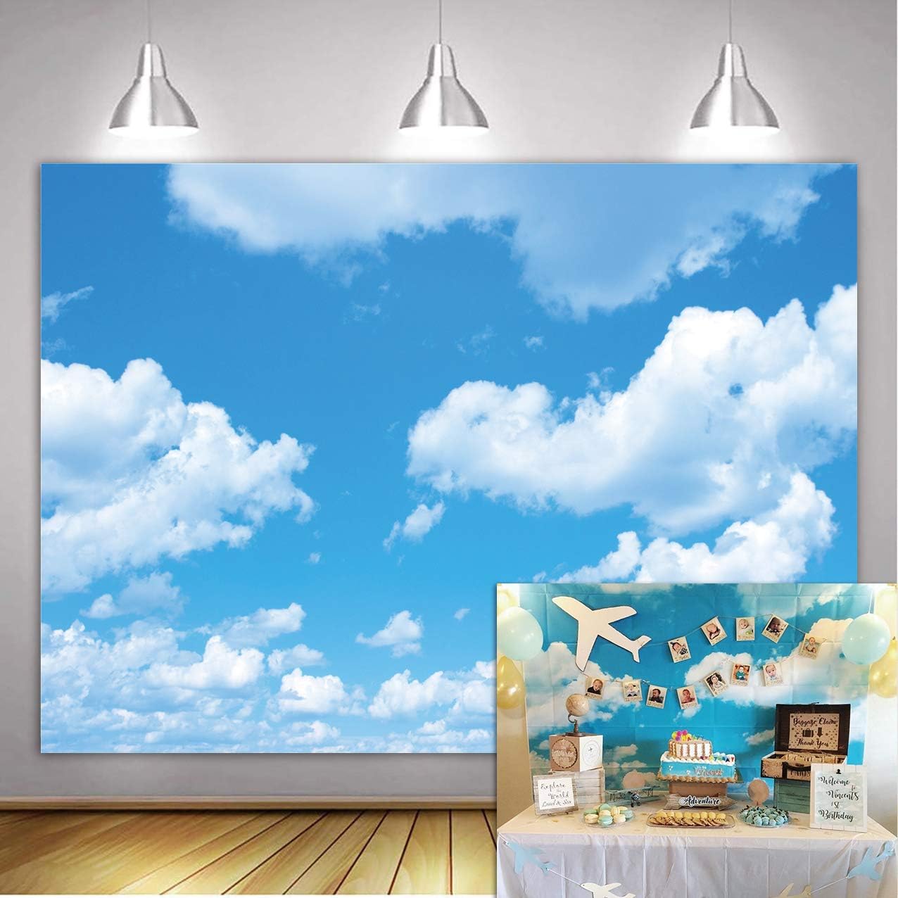 GYA 7x5ft Blue Sky White Clouds Photo Background Sunshine Sky Clouds Theme Photography Backdrop Photo Booth Wedding Party Decoration Background Studio Props Vinyl dn153-7x5FT