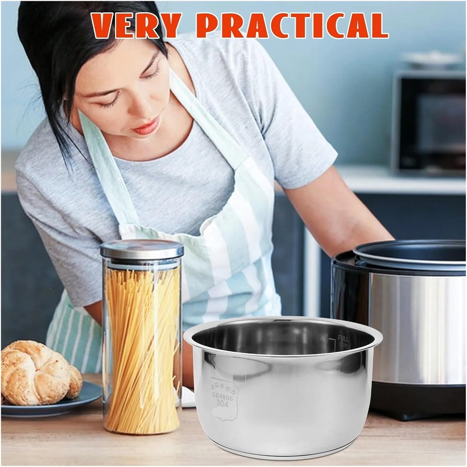 1pcs 3L Rice Cooker Inner Stainless Steel Non Stick Liner Container Pressure Cooker Inner Pot Accessory