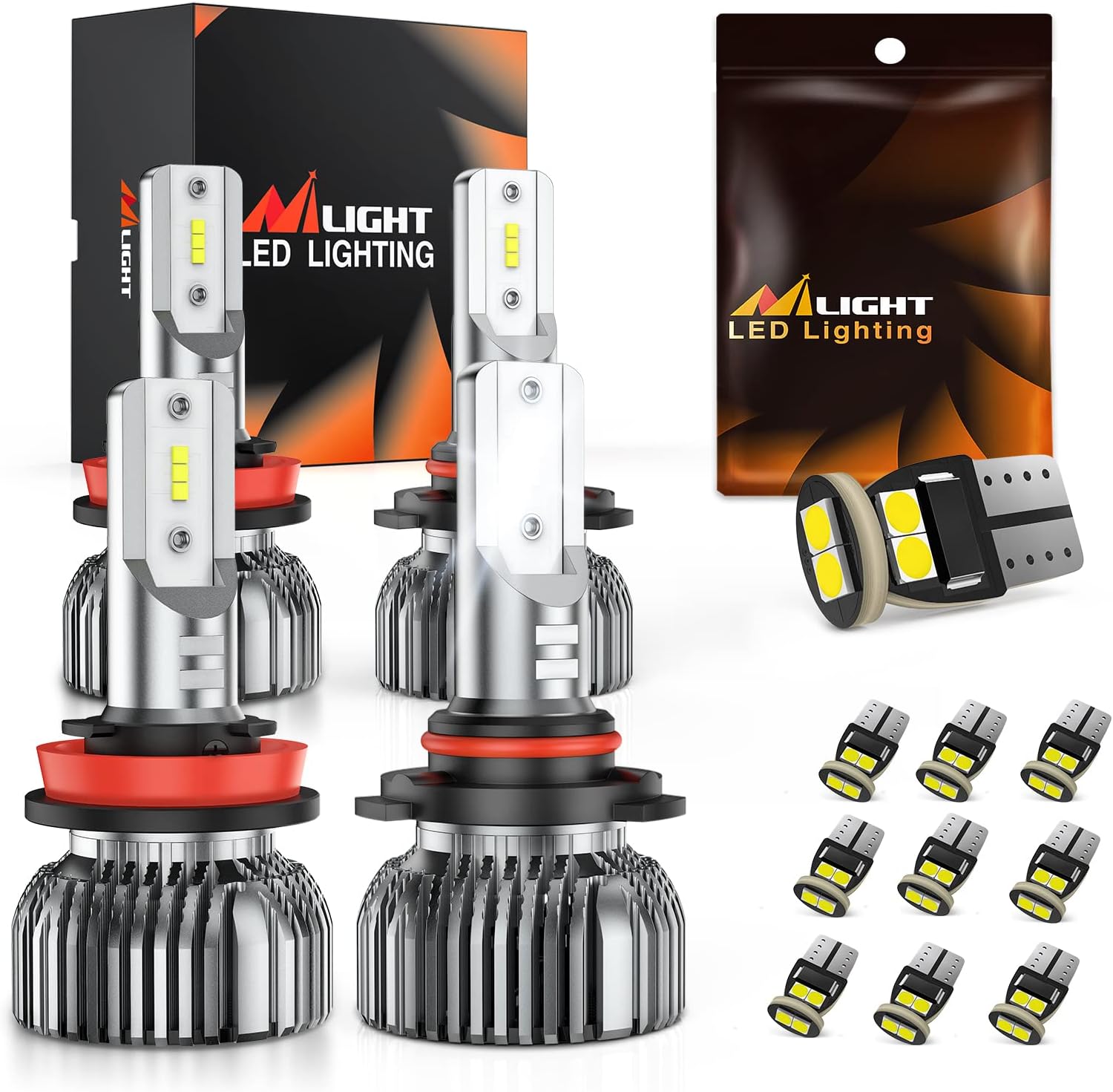 Nilight 9005 H11 LED headlight bulb and 194/T10/168/2828