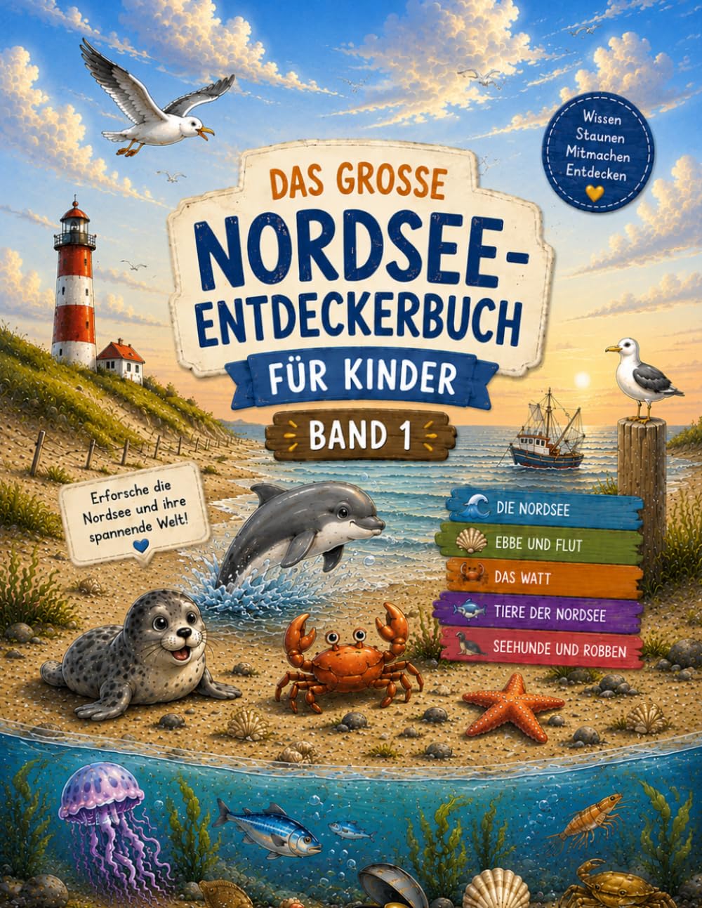 Das große Nordsee-Entdeckerbuch für Kinder: Wissen, Mitmachseiten und spannende Abenteuer rund um Watt, Ebbe und Flut, Meerestiere und Robben | Band 1