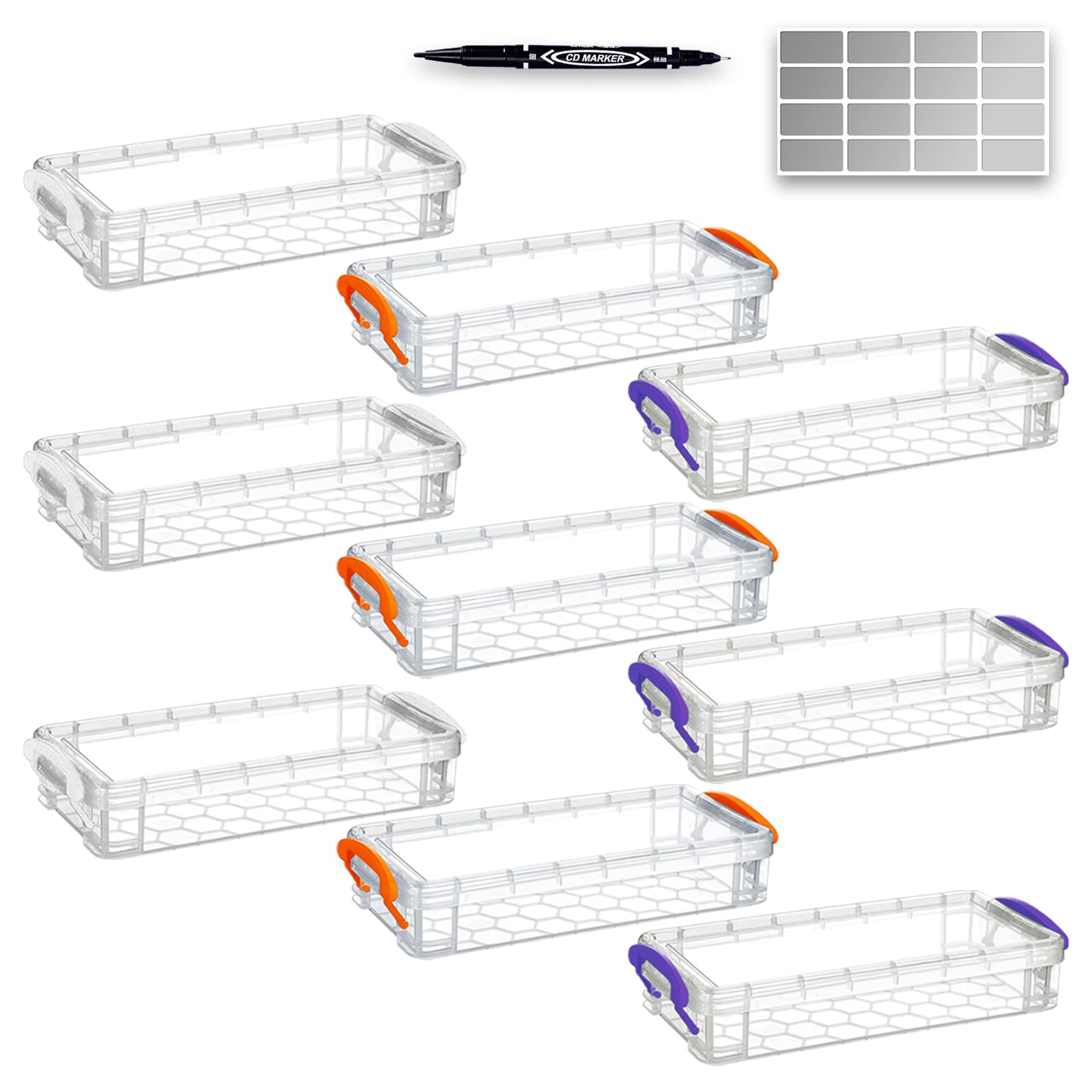 9 Pack Plastic Pencil Boxs,21.5x10 x 3.8cm Large Capacity Pencil Box with Snap-Tight Lid Stackable Transparent Container for Office Supplies Craft Hobby Art Supplies Journaling Stationery Sticker