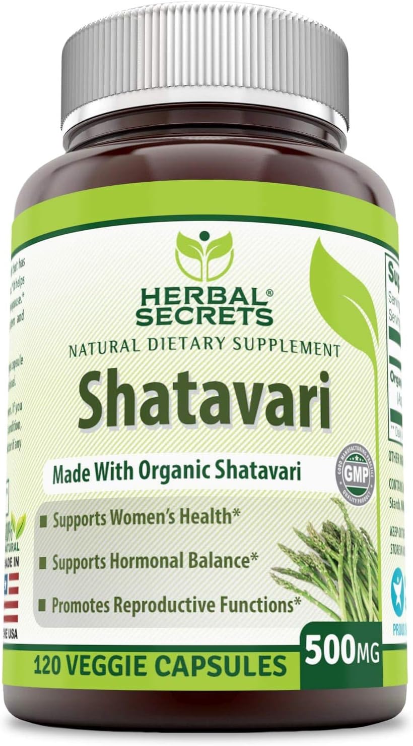 Herbal Secrets Shatavari 500 Mg 120 Veggie Capsules (Non-GMO)- Made with Organic Shatavari Root- Supports Women's Health, Hormonal Balance* Promotes Reproductive Function*