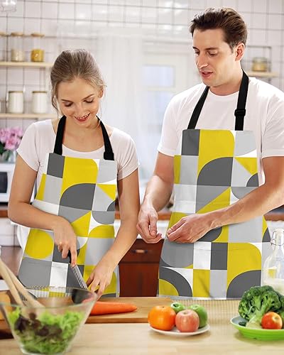 Miniatura 2 de LEOKOTI Yellow Grey Aprons for Women Men with 2 Pockets, Middle Century Modern Geometric Abstract Art Waterproof Kitchen Aprons Adjustable Chef