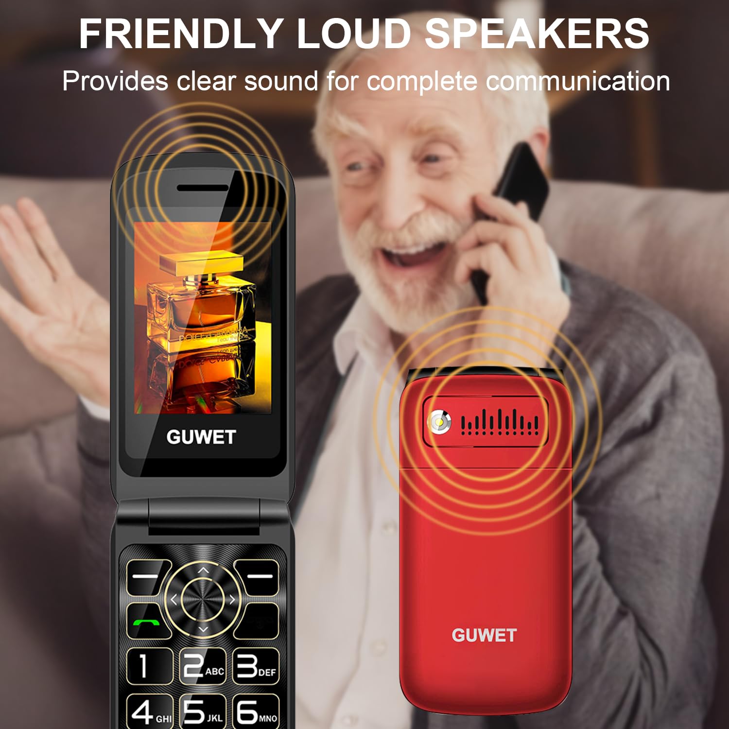 2G Seniorenhandy Klapphandy ohne Vertrag, Rentner Handy Großen Tasten, SOS Notruffunktion, 1600 mAh Akku, 2.4"+1.77" Dual Display, Dual SIM mit Notruftaste, Rot