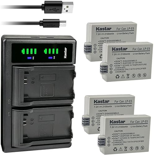 Miniatura 8 de Kastar Paquete de 2 baterías y cargador USB LTD2 de repuesto para batería Canon LP-E5 LPE5, Canon LC-E5, LC-E5C, cargador LC-E5E, Canon EOS Rebel