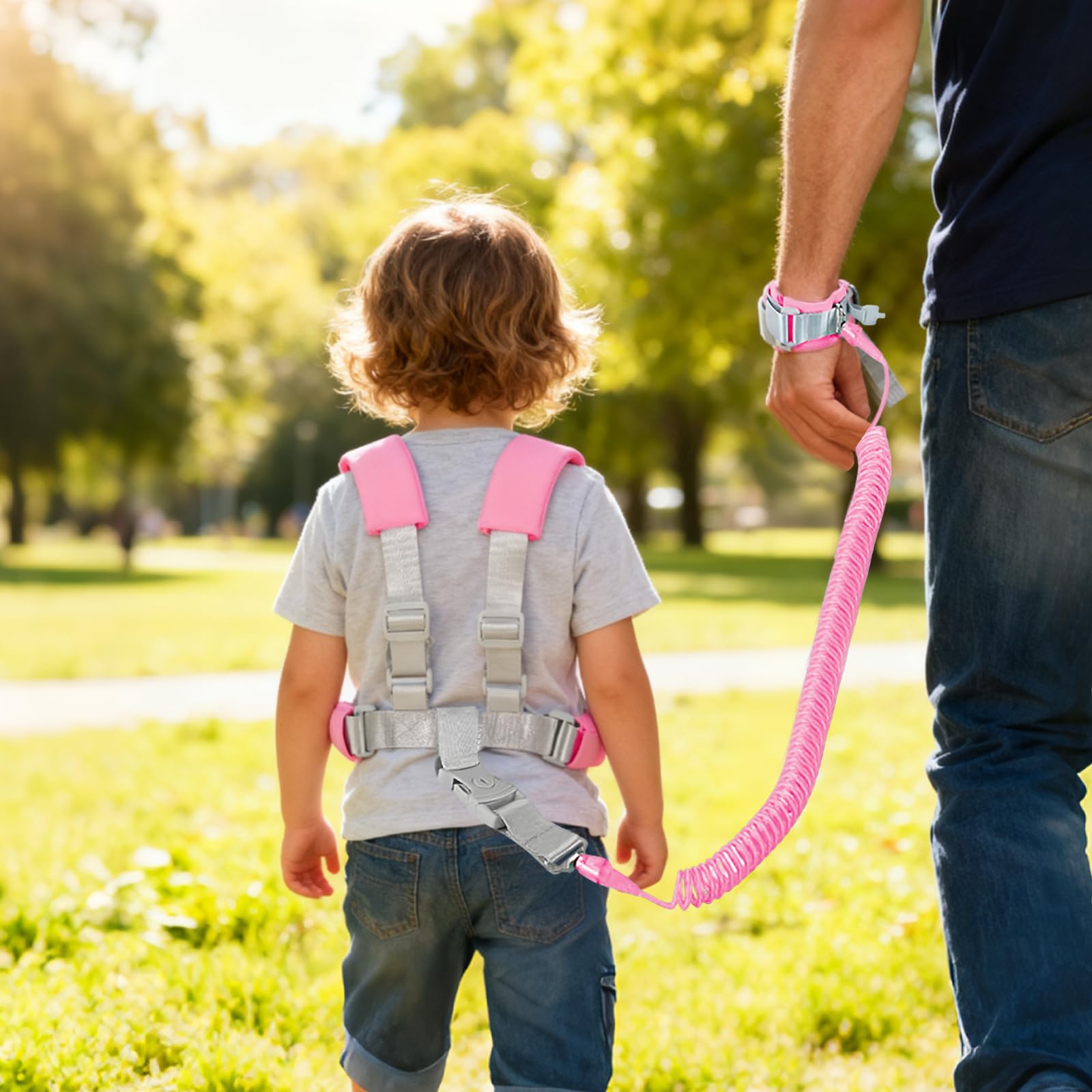 Imbracatura di Sicurezza Bambini 2 in 1 Bracciale Anti-perso Guinzaglio Rosa 2,5m