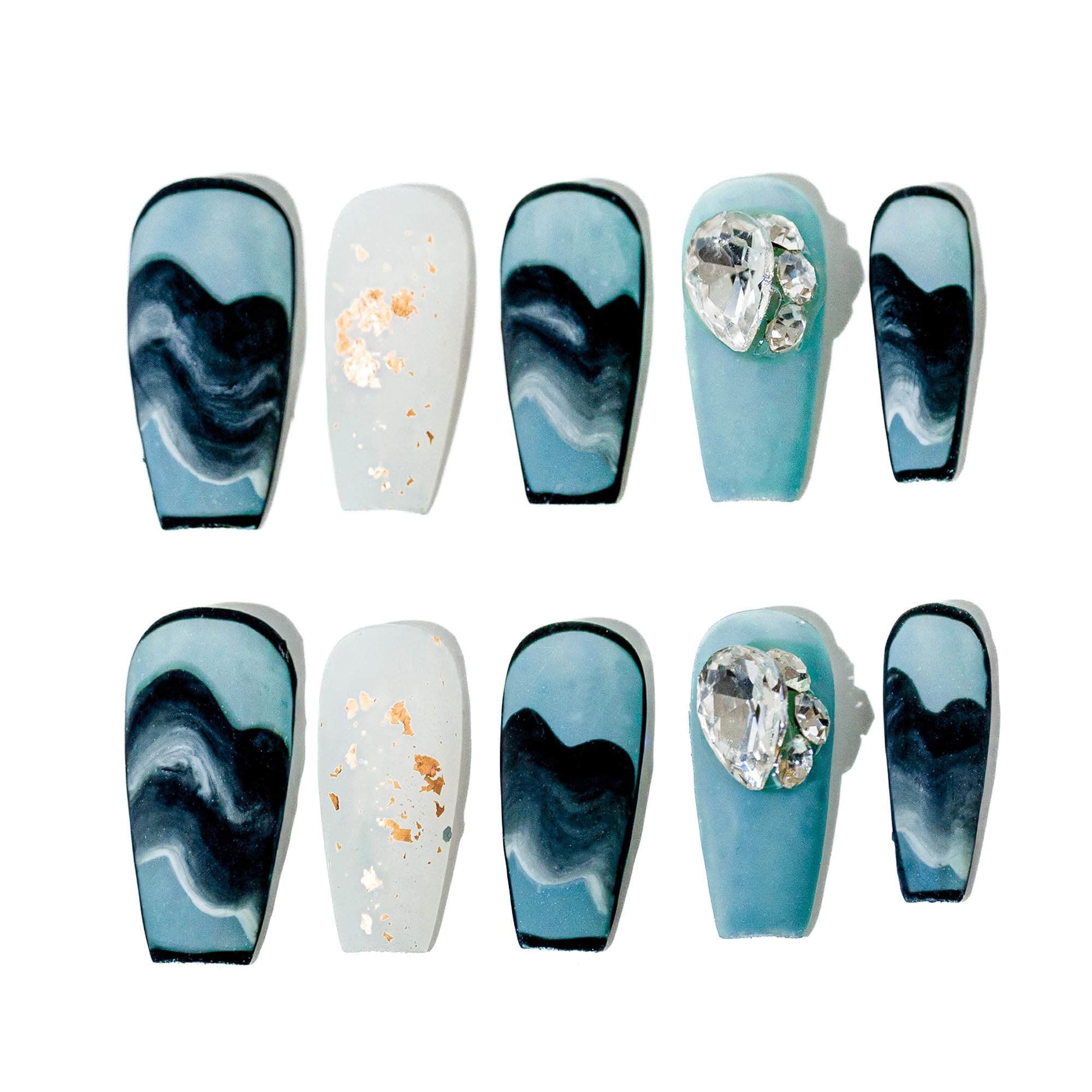 Sun&Beam Nails Handmade Press-on Long Coffin Ballerina Red White Black Silver Glam Halloween Ombre Design Fashion False Nail Tips 10 Pcs Set (#189 M) — view 61