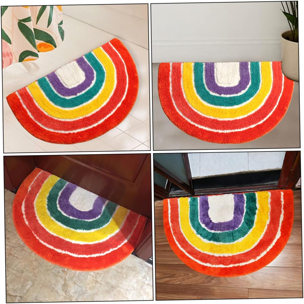 OUNONA Skid Bathroom Rug Round Boys and Girls Carpet Washable Rainbow Bath Mat Comfortable Home Rug