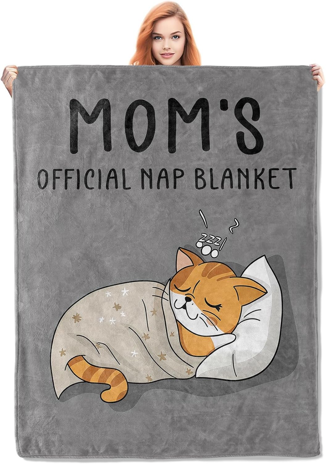 Mom's Official Nap Blanket, Cute Cat Fleece Throw with Humorous Design, Soft Cozy Lightweight Blanket, for Mothers, 50x60 in,Decor