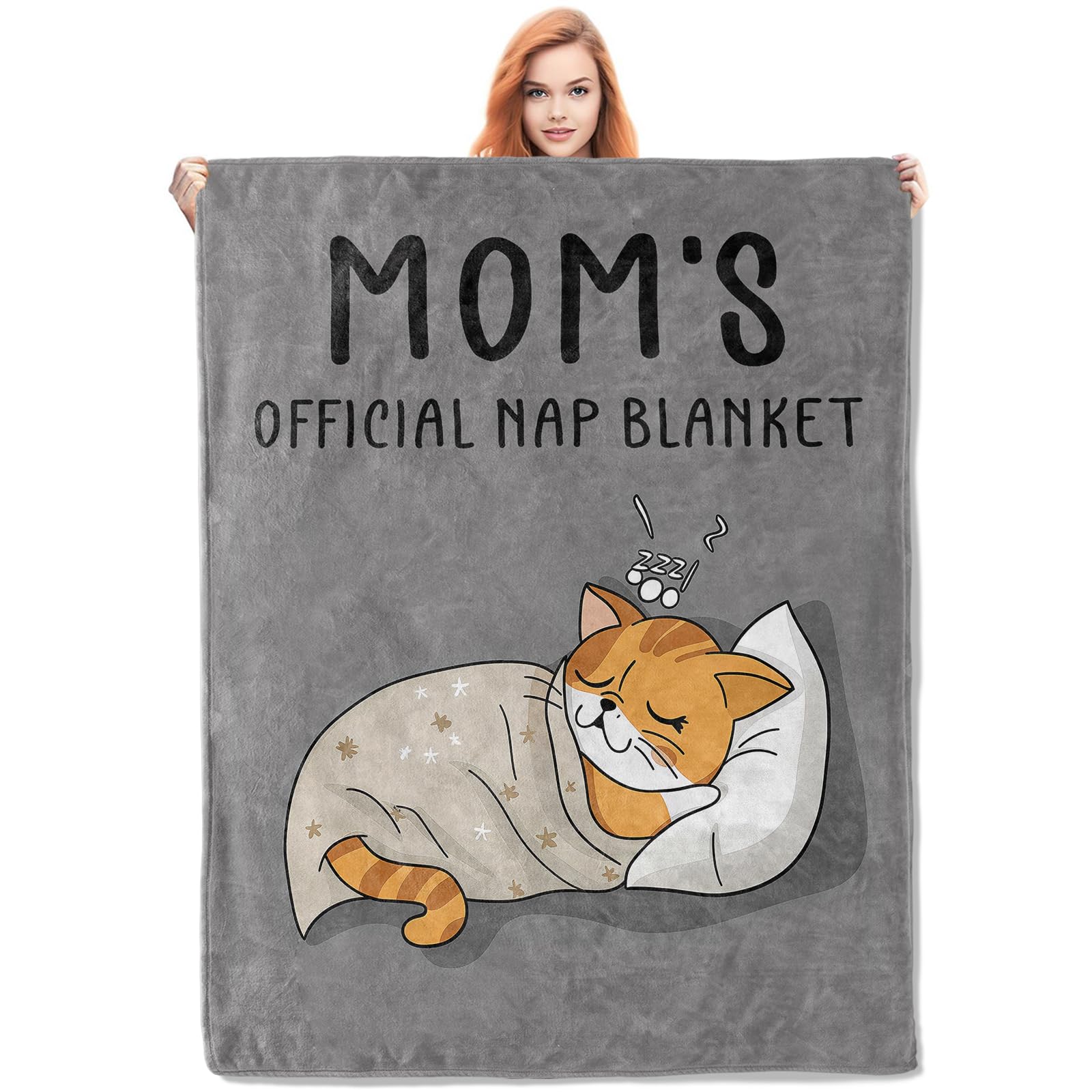 VANZEVMom's Official Nap Blanket, Cute Cat Fleece Throw with Humorous Design, Soft Cozy Lightweight Blanket, for Mothers, 50x60 in,Decor