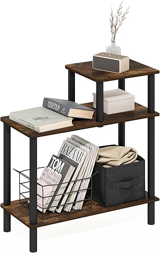 Miniatura 11 de Furinno Turn-N-Tube - Mesa auxiliar rectangular de 3 niveles con estante abierto, mesa de noche de montaje sin herramientas, mesa de noche, para