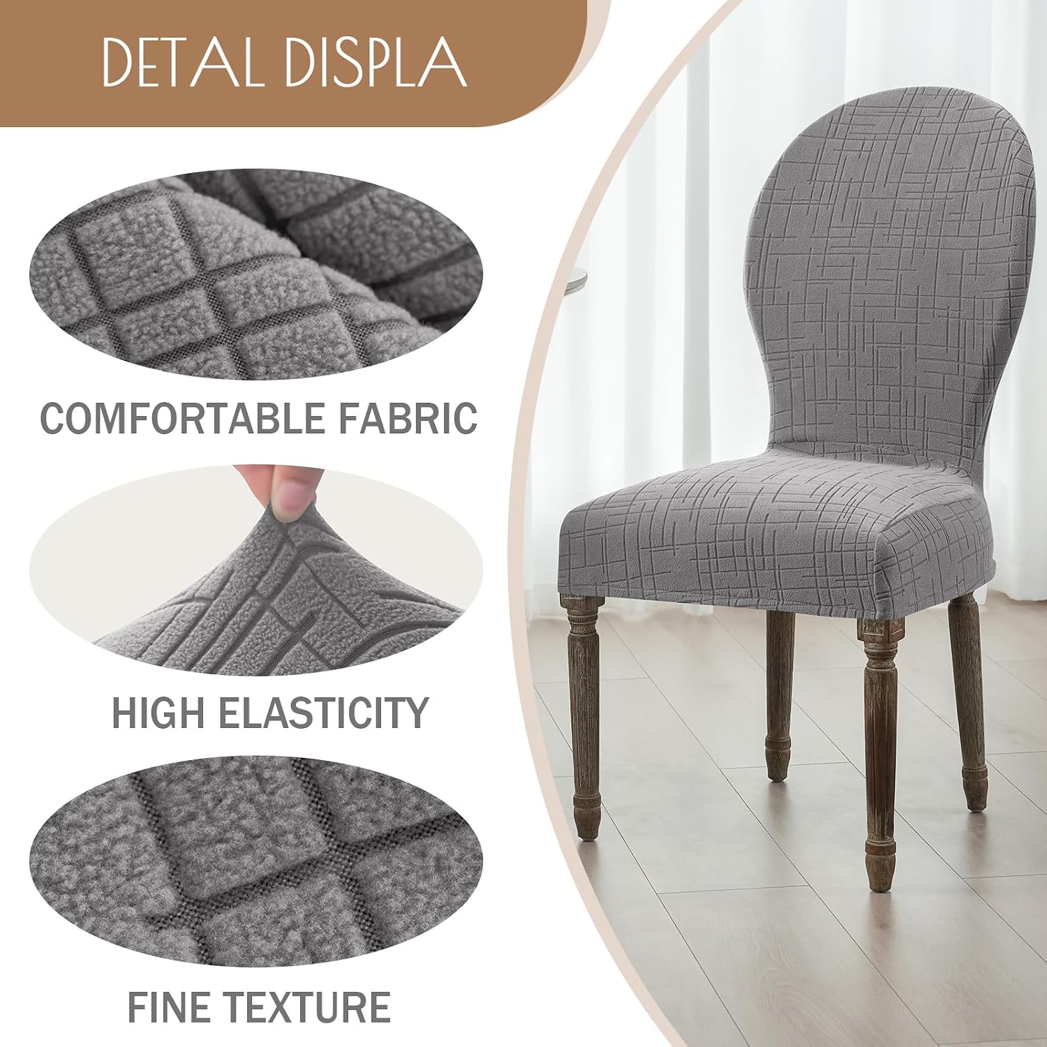 Round Back Dining Chair Cover Set 2/4/6, Curved Back Chair Covers Stretch Armless Dining Chair Slipcovers Mid Century Modern Chair Seat Protector for Kitchen, Home and Banquet (Light Gray, Set of 6)