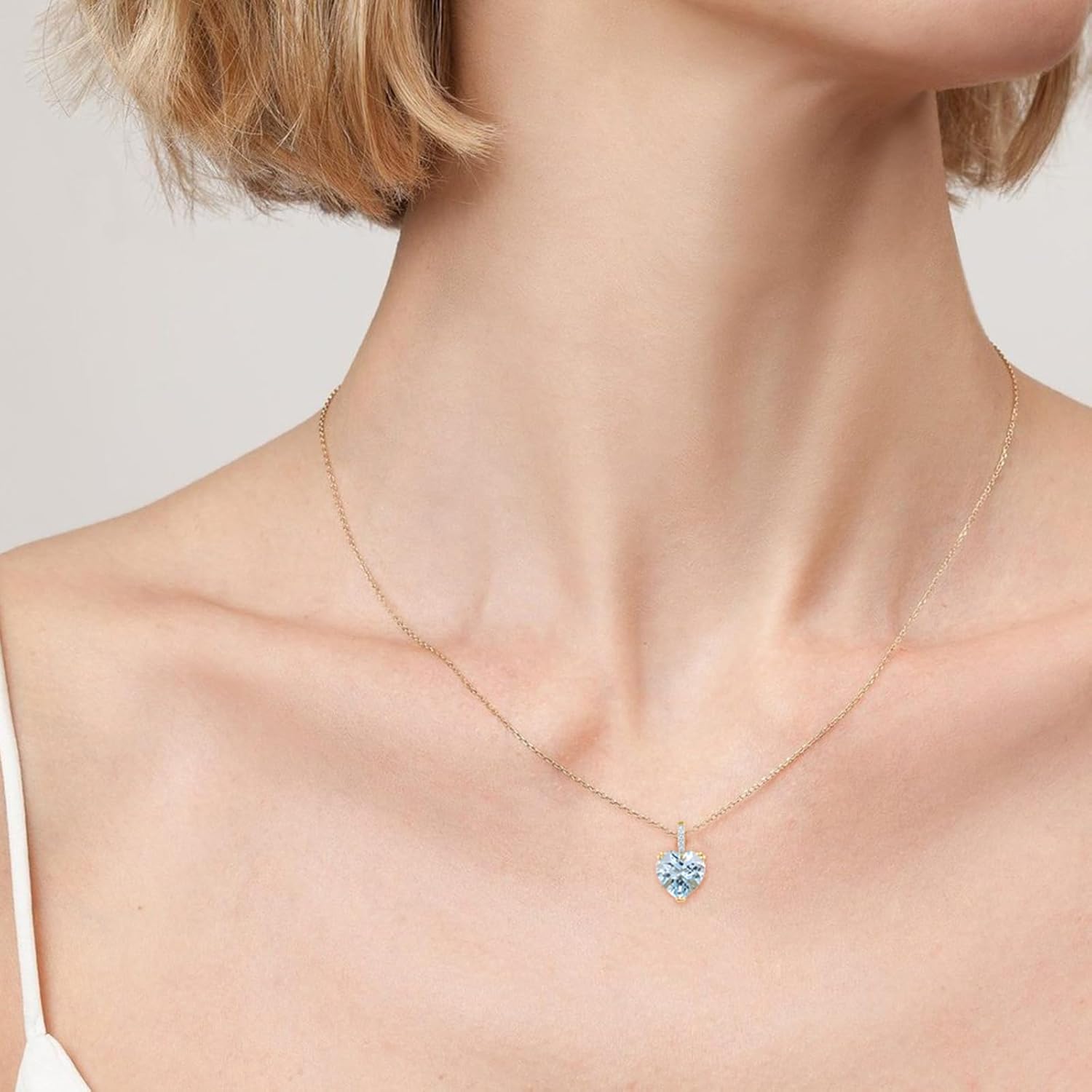 Santuzza 10K Solid Gold Heart Shape Gemstone Genuine Diamond Dainty Pendant Without Chain for Women - Image 4