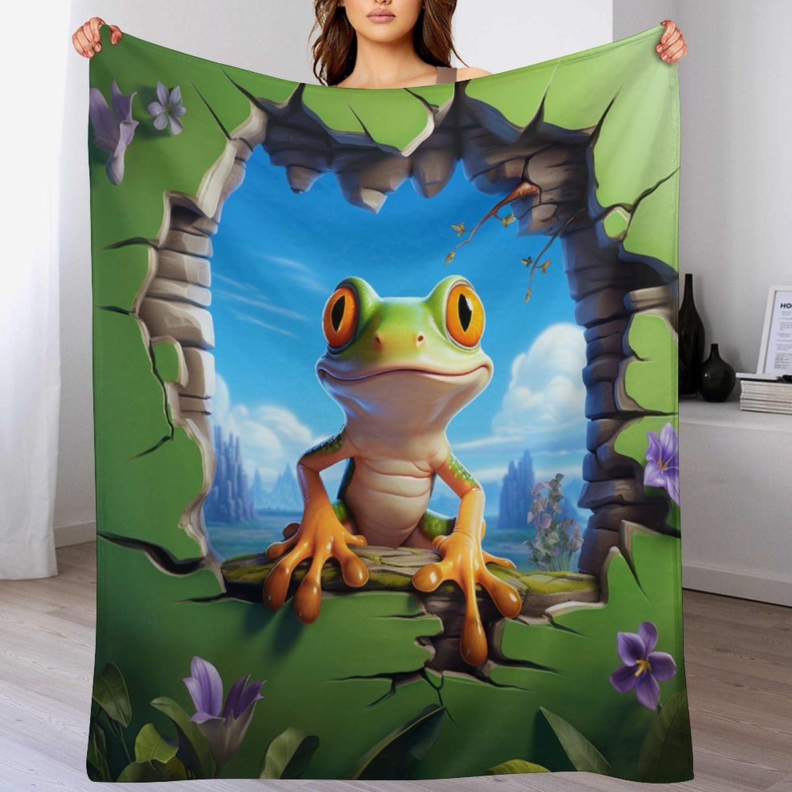Couverture polaire grenouille contre le froid sur votre canapé