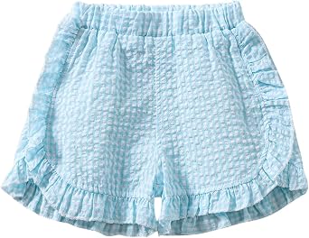 Toddler Baby Girl Ruffle Shorts Gingham Plaid/Stripe Elastic Waist Shorts Pants Bottoms Casual Summer Outfit