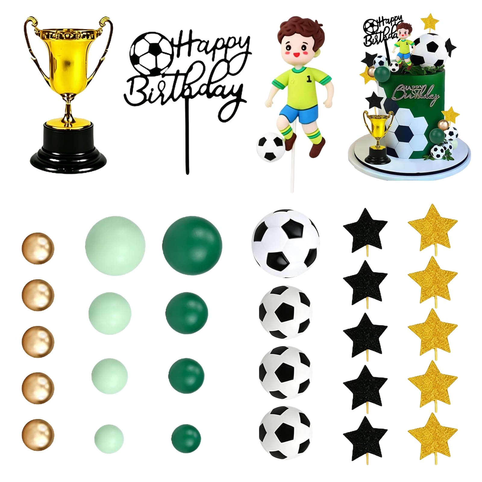 Muiltvoe 30 Pcs Football Cake Toppers,Football Cake Decorations Soccer Cake Topper Sports Cake Toppers,Football Birthday Cake Decoration for Football Fans Boys Men Soccer Theme Party Supplies