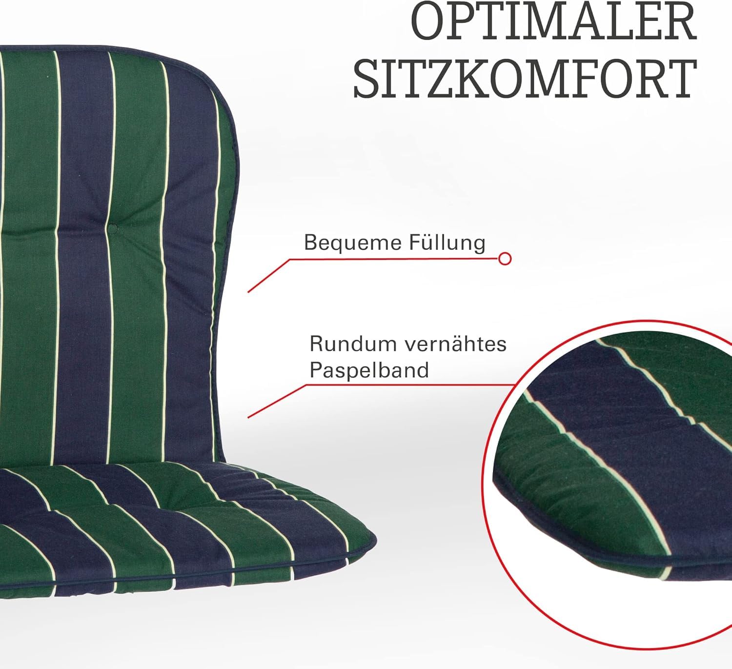 Beo Gartenstuhl-Auflagen Kos Niedriglehner 80x44 cm, 6er Set | Waschbare, UV-beständige Sitz-Kissen | Atmungsaktive Polster-Auflagen nach Öko-Tex Standard | Blau-Grün gestreift | Made in EU