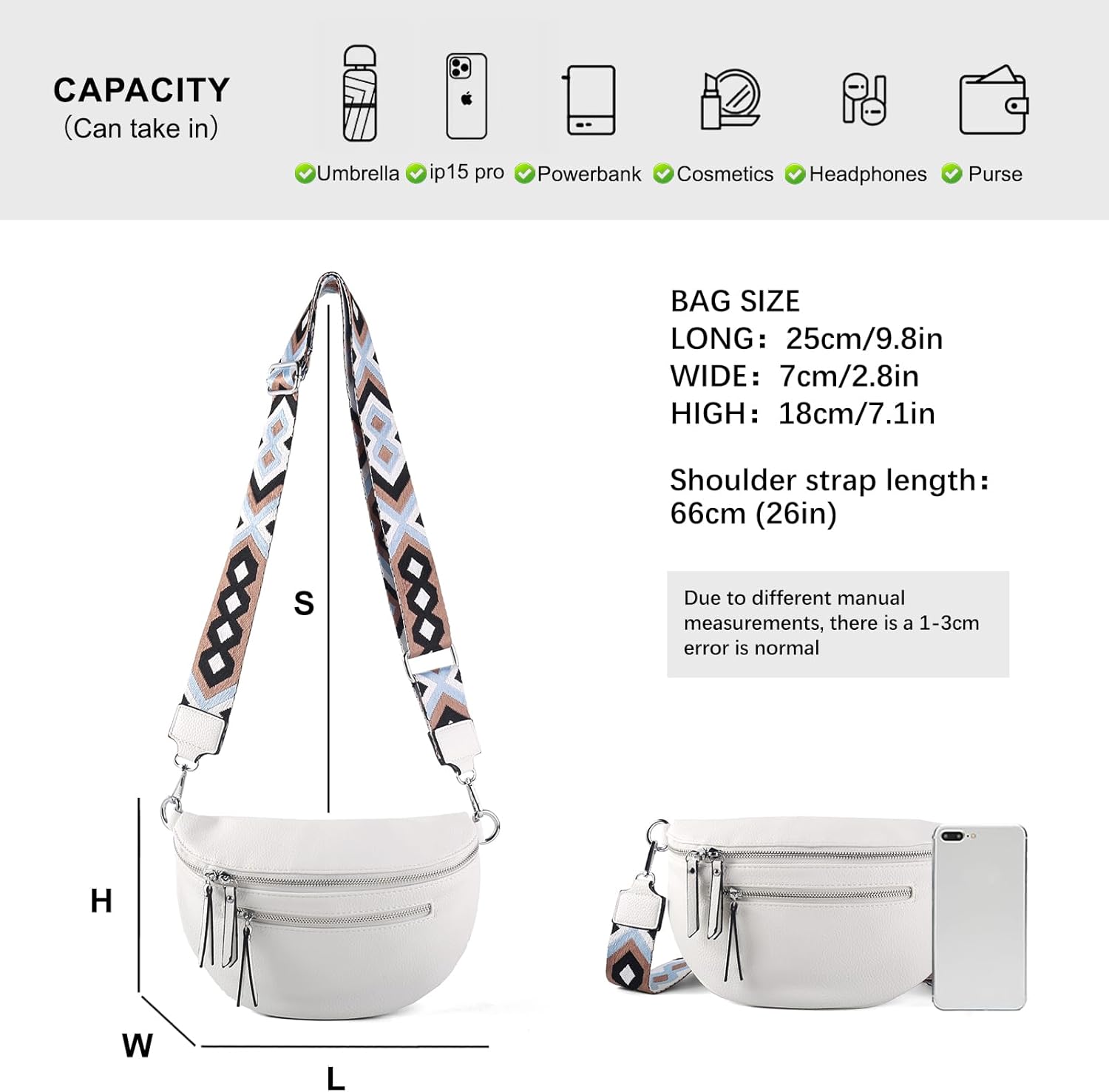 Crossbody Fanny Packs for Women Sling Bags with Coin Purse Bumbag Vegan Leather Belt Bag Chest Purse for Travel (White) - Image 4