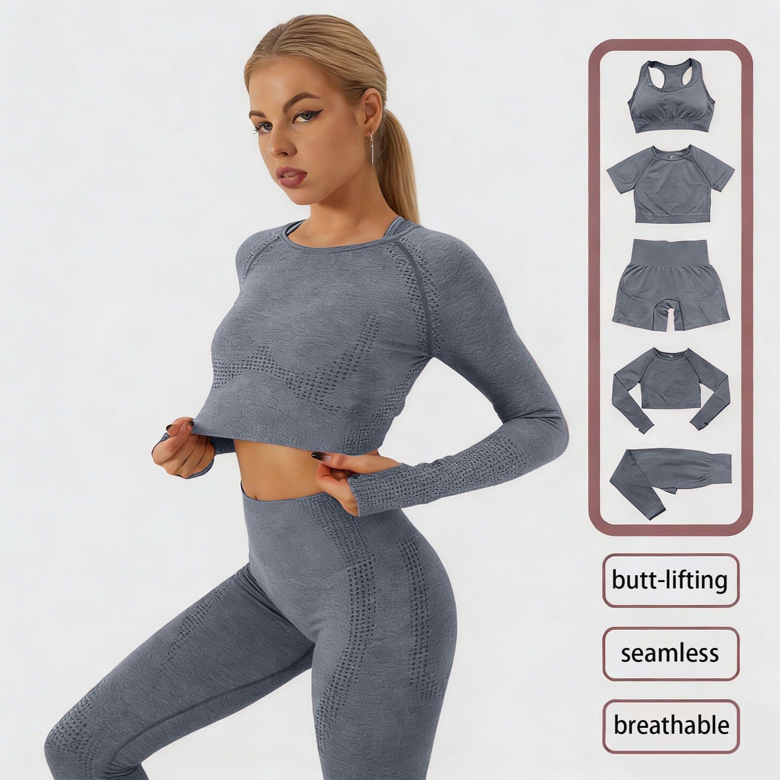 Abbigliamento aderente da donna, leggings a compressione, push up, legging a vita alta, drenaggio linfatico, palestra, scrunch, sport, yoga, sport, jogging, sport, set da 2 pezzi